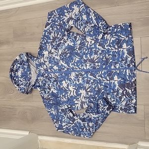 COLUMBIA Blue Tropical/camoflauge Rain Jacket Size Small